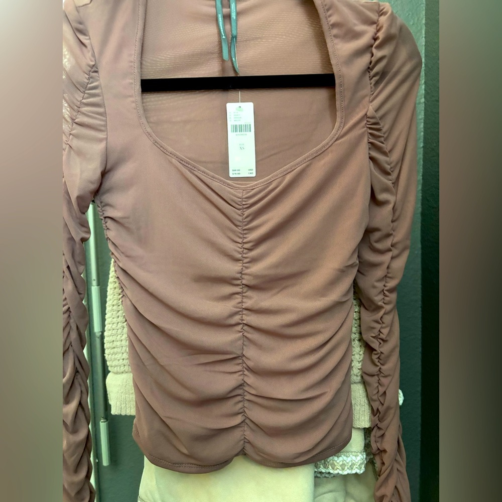 Mauve Ruched Long Sleeve Blouse- XS